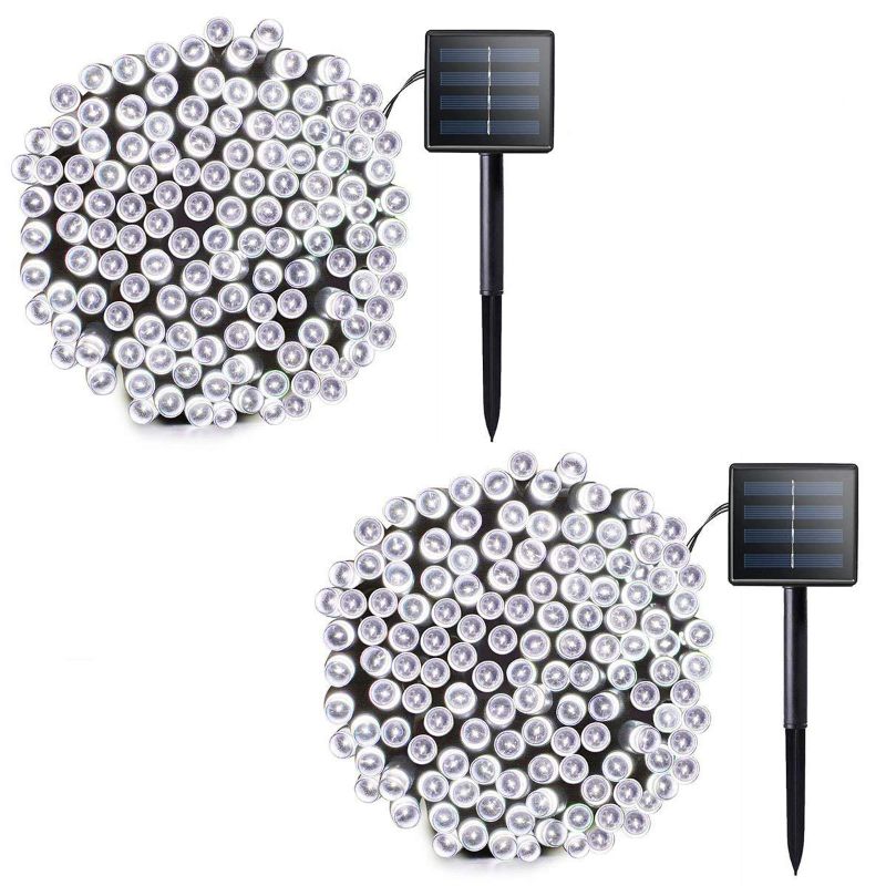 Photo 1 of LALAPAO 2 Pack Solar String Lights 72ft 22m 200 LED 8 Modes Solar Powered Xmas Outdoor Lights Waterproof Starry Christmas Fairy Lights for Indoor Gardens Homes Wedding Holiday Party (White) White 144ft