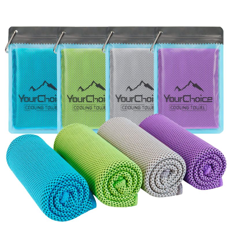 Photo 1 of Your Choice 4 Pack Cooling Towels for Neck and Face, Ideal Cooling Towels for Athletes, Instant Cool Towels for Workout Gym Yoga Golf Sports Outdoors - Turquoise/Green/Gray/Purple 1-4 Pack-turquoise/Green/Gray/Purple