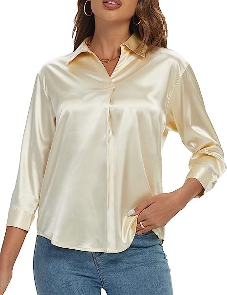 Photo 1 of Aeuui Womens Tops Dressy Casual V-Neck 3/4 Sleeve Shirts Business Casual Outfits for Women Satin Blouse Tunic Tops
LARGE