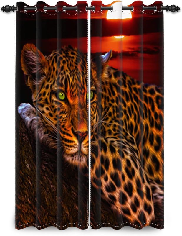 Photo 1 of DORCEV Forest Cheetah Window Curtains for Bedroom Living Room Leopard Lying on Tree Trunk Safari Animal Theme Curtains Wild Animal Kids Room Blackout Window Drapes Decorations,21x63 inch,2 Panels