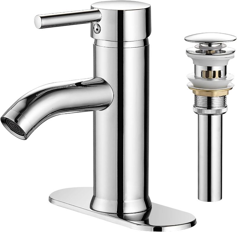 Photo 1 of 
Bathroom Faucet Single Handle Bathroom Sink Faucet with Pop-up Drain, Rv Lavatory Vessel Faucet with Deck Plate, Brass, Chrome, 1 or 3 Hole
Roll over image to zoom in







Bathroom Faucet Single Handle Bathroom Sink Faucet