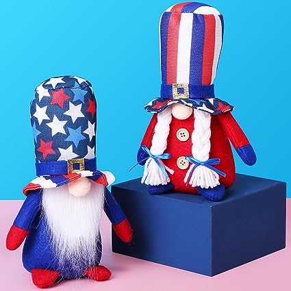 Photo 1 of 2Pcs 4th of July Patriotic Gnomes Plush-Mr & Mrs Handmade Swedish Tomte Gnomes Ornaments for Patriotic Party Table Decor? Fourth of July Party Home Mantle Fireplace Decor (Cylindrical hat)
