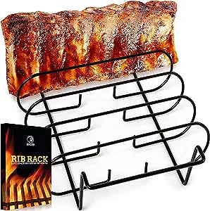 Photo 1 of MOUNTAIN GRILLERS BBQ Rib Racks for Smoking, Gas Smoker or Charcoal Grill, Sturdy & Non Stick Standing for gas grill, bbq grill, Holds Up to 5 Baby Back Ribs, Grilling & Barbecue Gifts for Men Black
