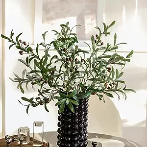 Photo 1 of Bugasaca Pack of 4 - Olive Branches with Fruit Artificial Plants Stems Greenery Olive Leaves Sprays Fake Leaves Branch for Home Decor Wreath Wedding Centerpiece (Green)
