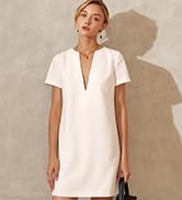 Photo 1 of amyenjoylife Women's Sexy Shift Mini Dress Short Sleeve V-Notched Neck Keyhole Back Casual Formal Cocktail Tunic Dress - size medium 
