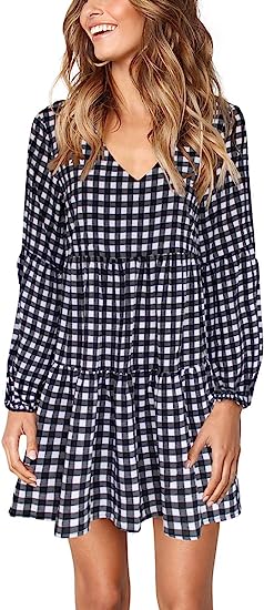 Photo 1 of Cosonsen Womens Printed Swing Shift Dress Long Sleeve V Neck Tunic Dress - size xl 
