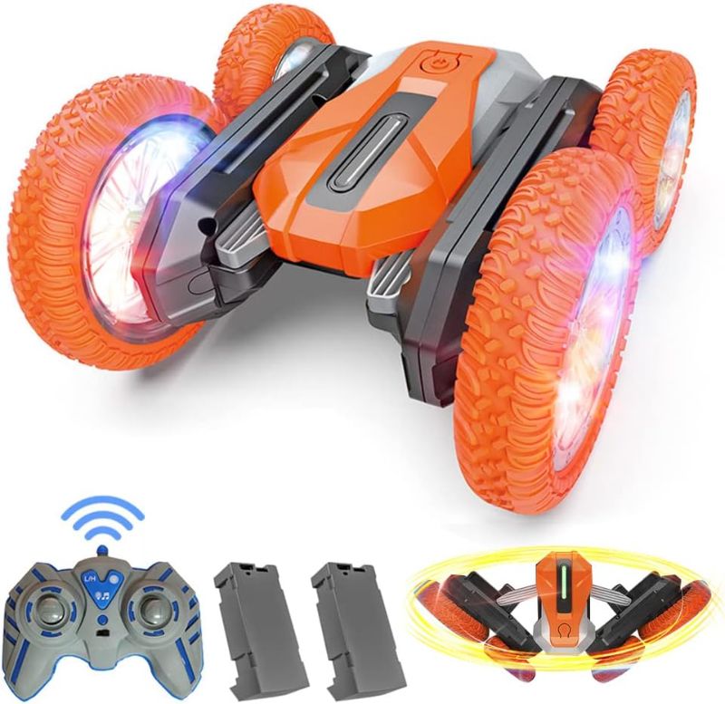 Photo 1 of BNLLD 2.4Ghz Remote Control Car Double Sided 4WD Electric RC Car Stunt Car 360° Flips Toy with Music, LED Lights, Kids Xmas Birthday New Year Rechargeable Off Road Toys Car for Kids Boys Girls
