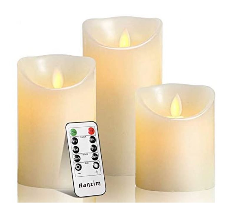Photo 1 of 3  Candles Hanzim Flameless LED Timer Remote WAX Pillar Ivory Moving Wick
