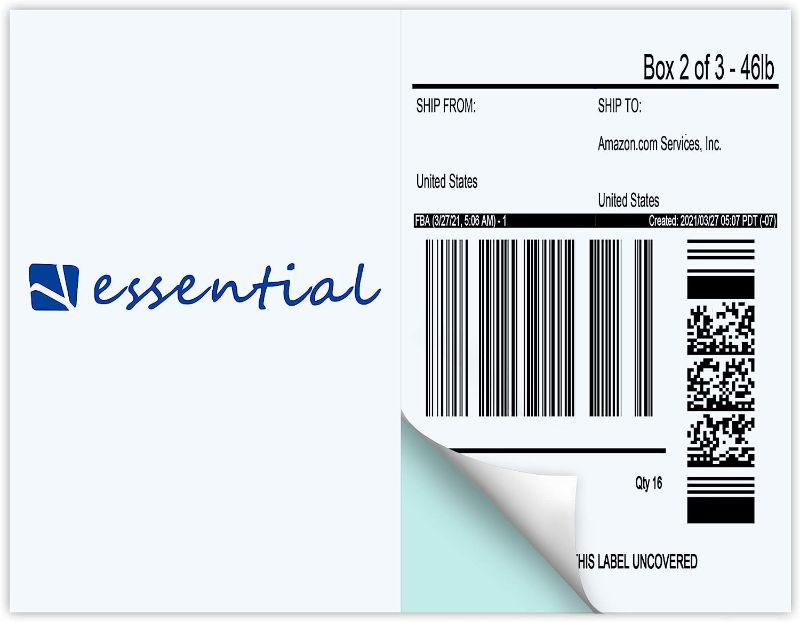 Photo 1 of ESSENTIAL 200 Labels 2-up Half Sheet Laser Labels 8.5" X 5.5" Shipping Labels Self Adhesive Address Labels for Laser & Inkjet Printers (8.5" X 5.5") 