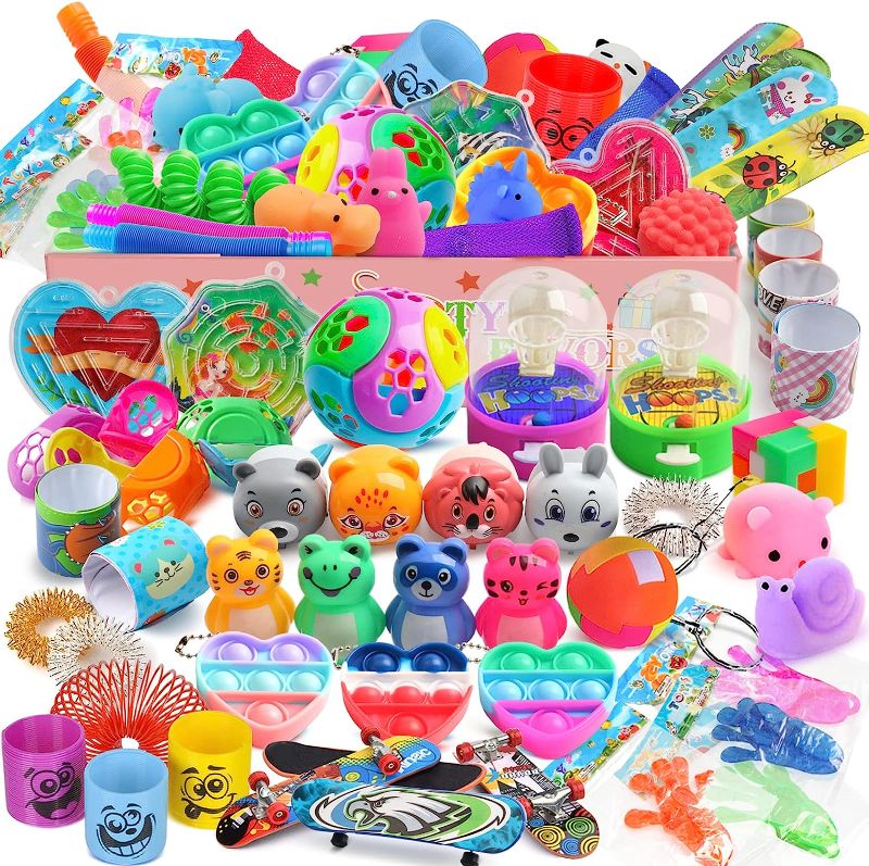 Photo 1 of 55 Pcs Party Favors Treasure Box Toys for Kids 8-12, Pinata Filler Goodie Bag Stuffers for Carnival Prizes Classroom Rewards Birthday Party, Bulk Small Toys Include Squishy Toys, Pop Tube, Fidget Toys 