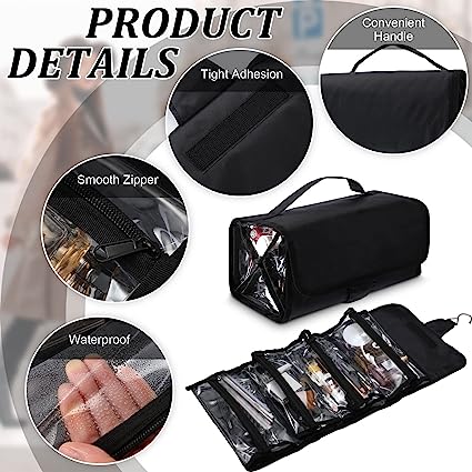 Photo 2 of 2 Pcs Hanging Roll up Makeup Bag Large Capacity Hanging Travel Toiletry Bag with 4 Removable Detachable Zipper Clear PVC Cosmetic Pouches Waterproof Makeup Storage Organizer for Bathroom Traveling