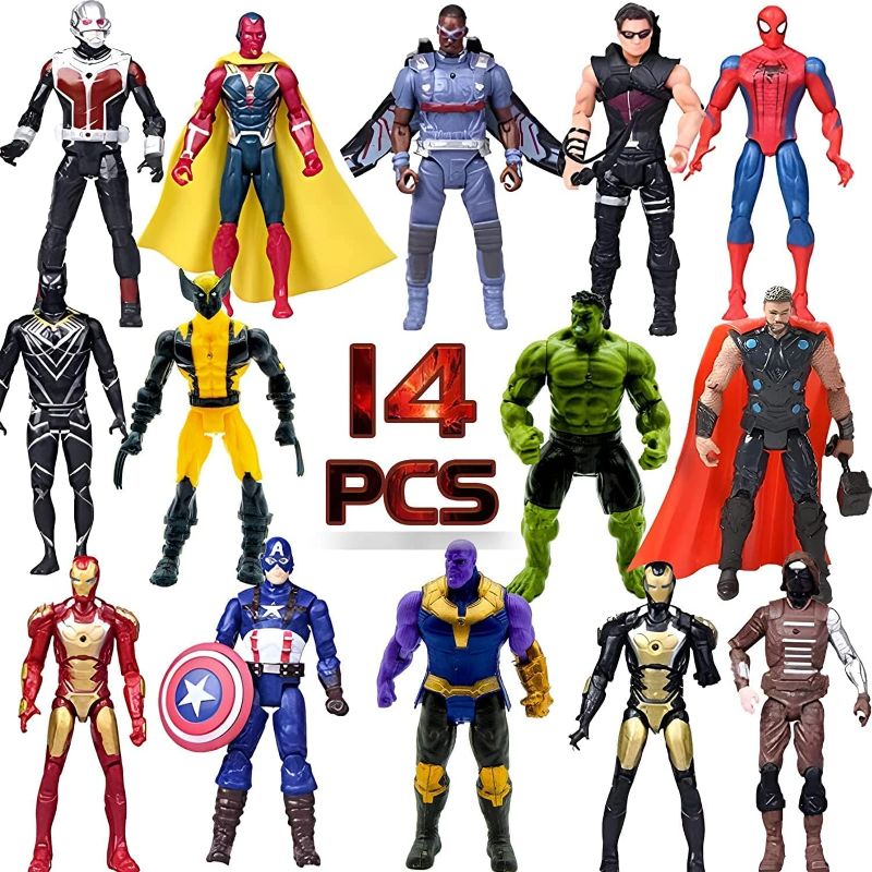 Photo 1 of 14 pcs Big Ultimate Superhero Action Figures Set – Collectible Models 6.5-inches Tall, Exclusive Adventures Super Hero Set, Holiday Toy Gift for Kids, Figure Cake Topper 