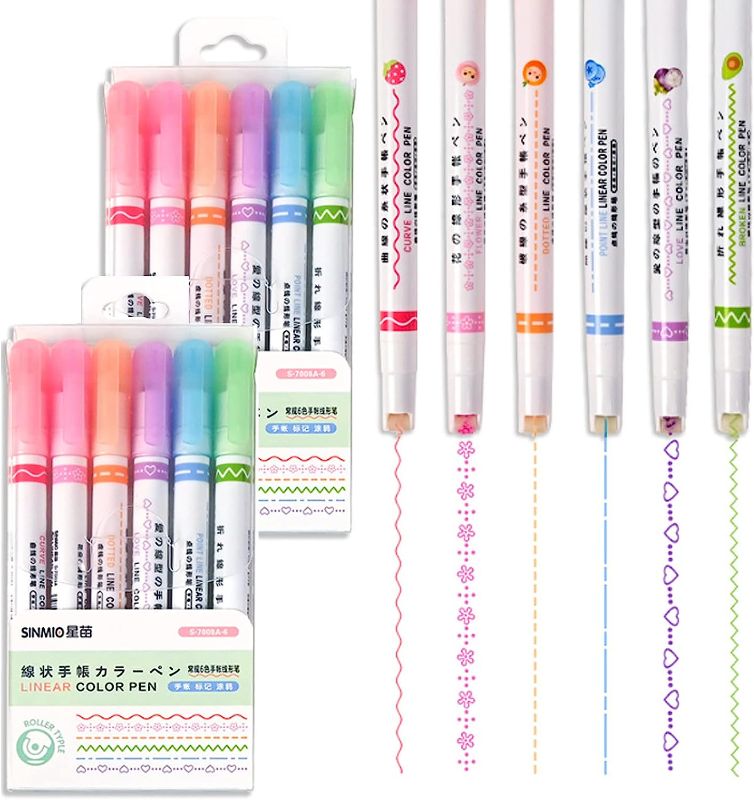 Photo 1 of 12 PCS Flownwing Curve Highlighter Pen Set, Dual Tip Pens Highlighters, Curve Highlighter Pen for Kids, Colored Highlighters Markers for Writing, Drawing, Christmas Gifts, Birthday Gifts, School Gifts 