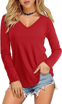 Photo 1 of Beluring Womens V Neck T Shirts Short/Long Sleeve Casual Tunic Tops Blouse - S