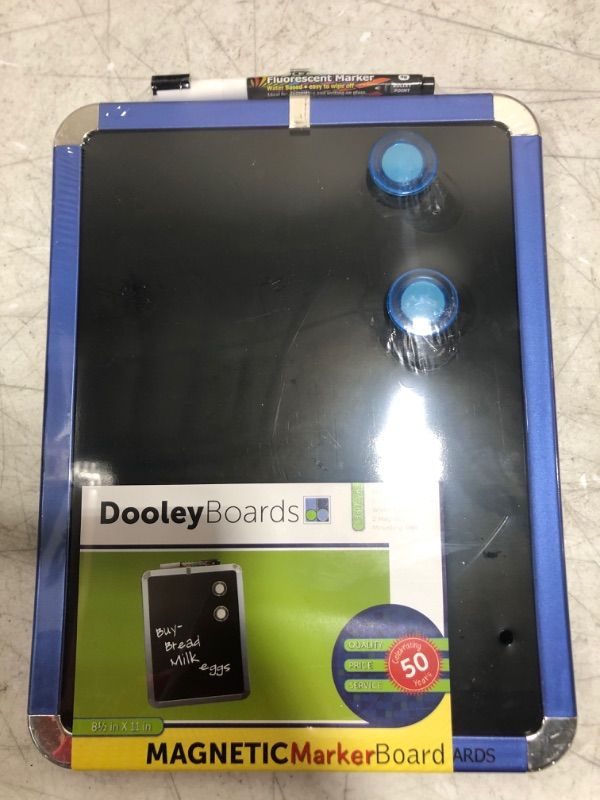 Photo 1 of Dooley Metallic Framed Magnetic Black Surfaced Fluorescent Marker Board, 8.5 x 11 Inches - Blue 
