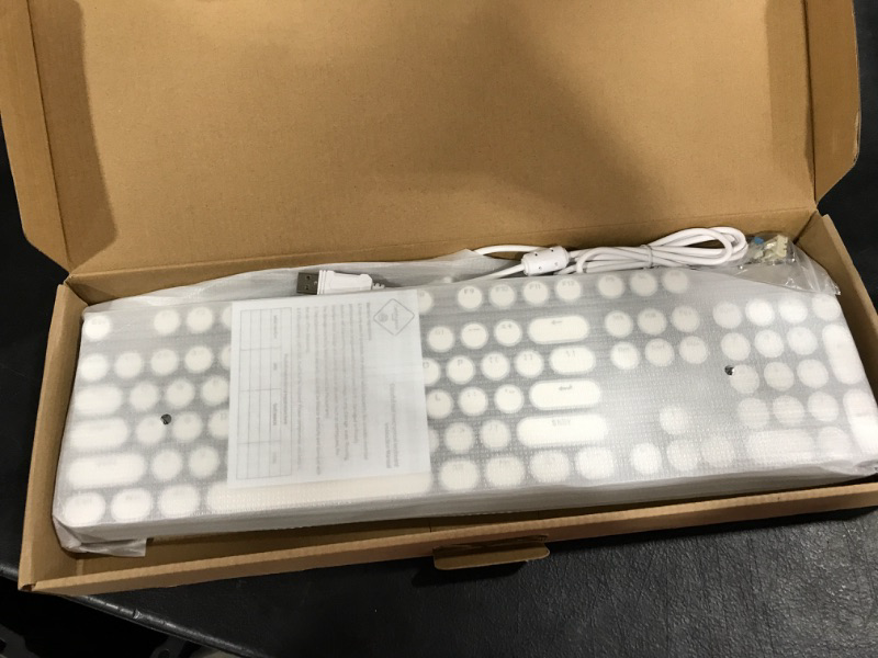 Photo 1 of YSCP Typewriter Style Mechanical Gaming Keyboard RGB LED Backlit Wired Keyboard with Blue Switch Retro Round Keycap Black Retro Punk 104 Keys Cute Keyboard, White (104 Keys, White) Writertype Keyboard-104keys White