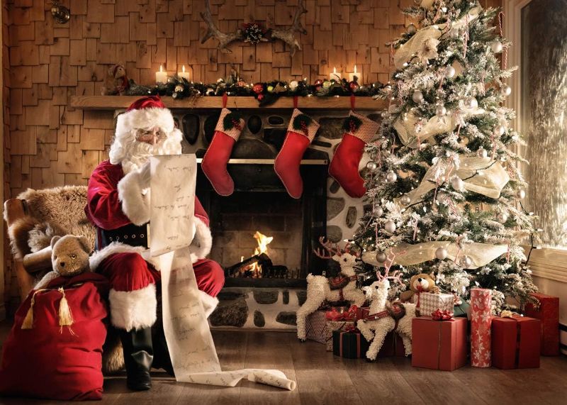 Photo 1 of SJOLOON Christmas Backdrop Fireplace Santa Claus Christmas Tree for Christmas Theme Party Decoration Banner Photoshoot Studio Props 11730 (10x8FT)
