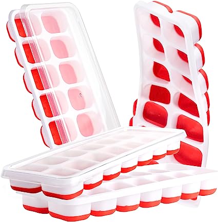 Photo 1 of 4 Pack Ice Cube Trays, Ice Tray Durable & Flexible, Ice Trays for Freezer, Silicone Ice Cube Tray, 14 Ice Cube Trays for Freezer With Lid, Super Easy Release Stackable BPA Free for Drinks & Cocktail
