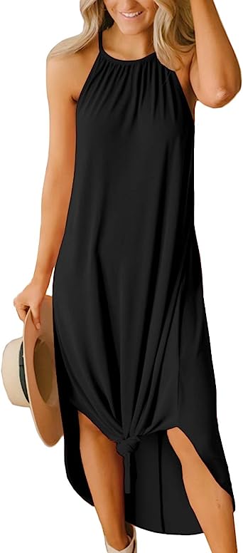 Photo 1 of  Women's Summer Casual Sleeveless Side Slit Halter Long Maxi Beach Dress  SIZE L 