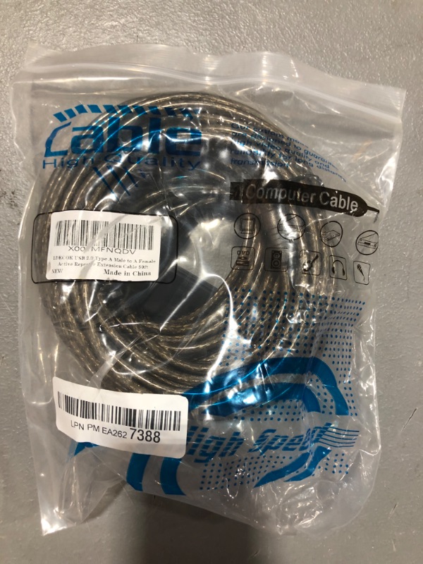 Photo 2 of LDKCOK USB 2.0 Type A Male to A Female Active Repeater Extension Cable 50ft, High Speed 480 Mbps 50FT Transparent black