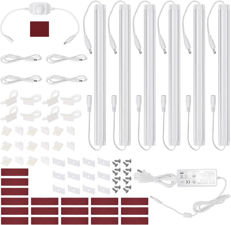 Photo 1 of Litever Under Cabinet LED Lighting Kit, Super Bright, 6 PCS 12” Slim Light Bars, 31W 2000 Lumen, Dimmable, Plug or Wired Power Adapter, for Kitchen Cabinets Counter Shelf Workbench (Warm White 3000K) 