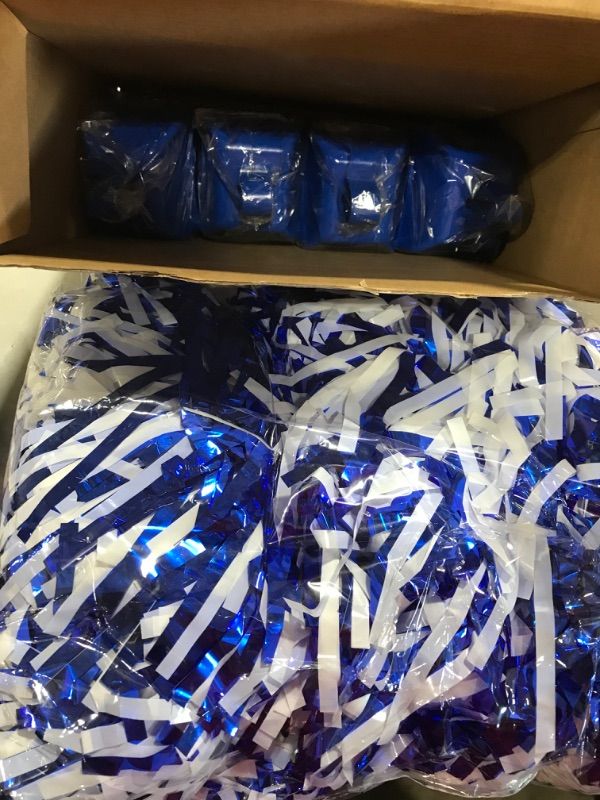 Photo 1 of 24 Pcs Cheerleading Pom Poms and Metal Cowbell Set Include 12 Pcs Blue and White Cheer Pom Poms with Handle 12 Pcs Metal Cow Bells Noise Makers Party Favors for Football Sports Team Dance Cheering
