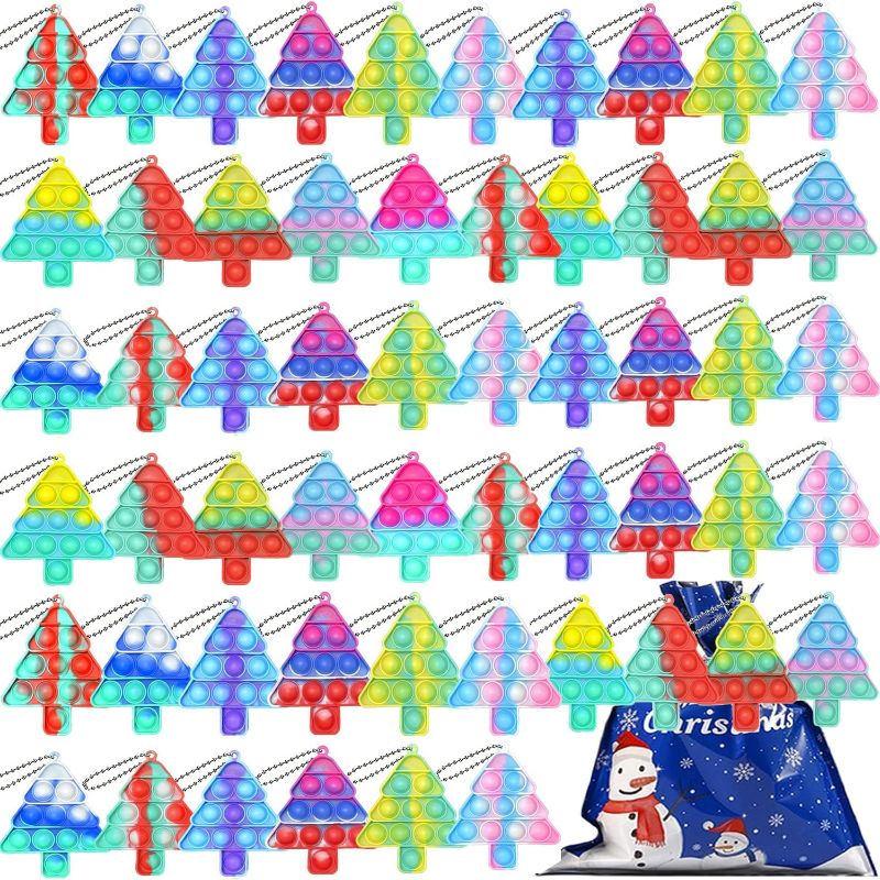 Photo 1 of 56pcs Mini Pop Pine Tree Fidget Toys Pack Push Bubble Pop Keychain Toy, Anxiety Stress Relief Simple Hand Toys, Silicone Squeeze Sensory Toys Christmas Decoration Gift for Kids Adults 