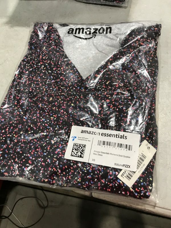 Photo 2 of Amazon Essentials Women's Waisted Maxi Dress (Available in Plus Size) Rayon Blend Black, Confetti X-Small