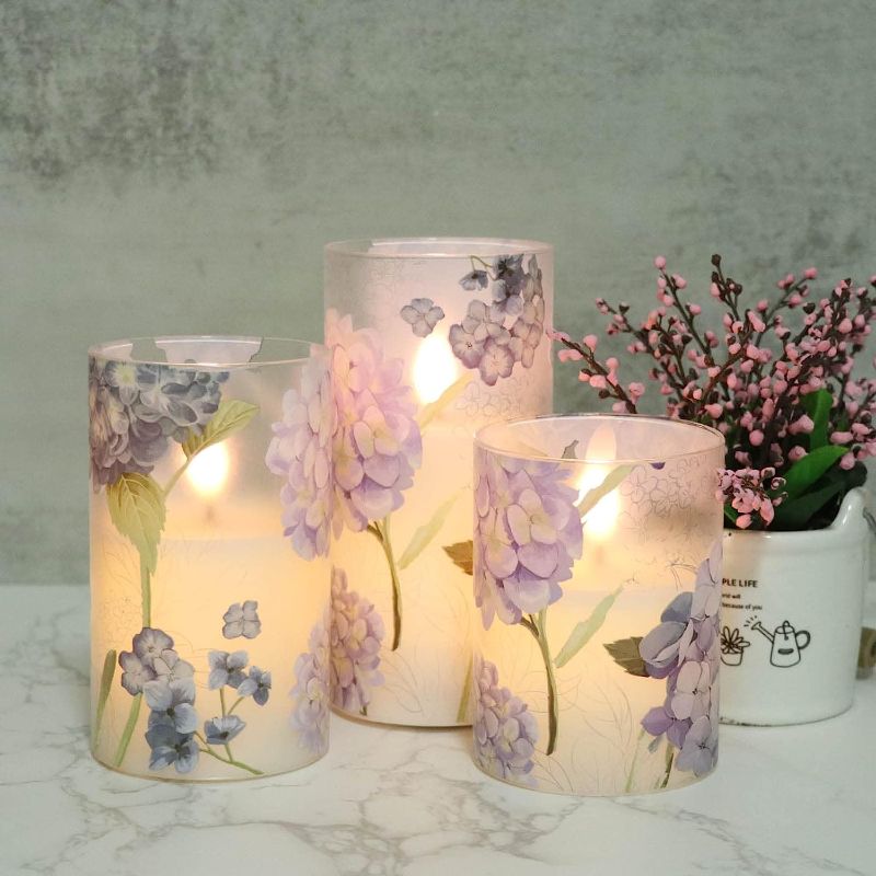Photo 1 of  Glass Flameless Candles with Remote and Timer, Battery Operated Realistic 3D Wick Flickering Real Wax LED Window Candles Dinner Wedding Spring Flameless Candles(3 x 4,5,6 Inch)