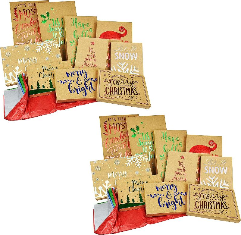 Photo 1 of 20 Pack Christmas Kraft Gift Boxes and Tissue Paper Bundle with Foil Designs (20 Pack)
