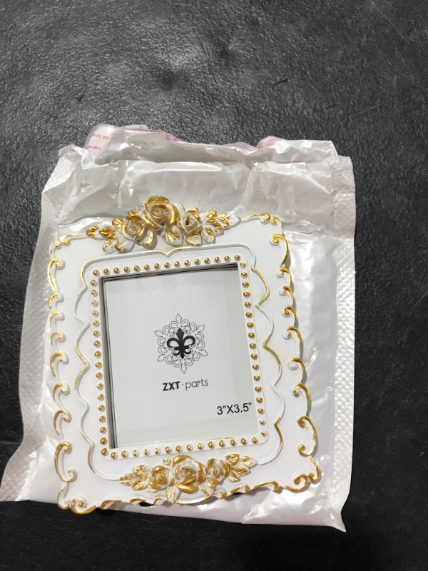 Photo 1 of ZXT-parts 3x3.5 Picture Frame White & Gold Edge Frame. Resin Handmade Photo Frame. Glass Panel. Black Suede Cover.European Style Suitable for Wall or Desktop.