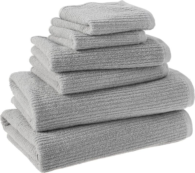 Photo 2 of Amazon Aware 100% Organic Cotton Ribbed Bath Towels - 6-Piece Set, Light Gray