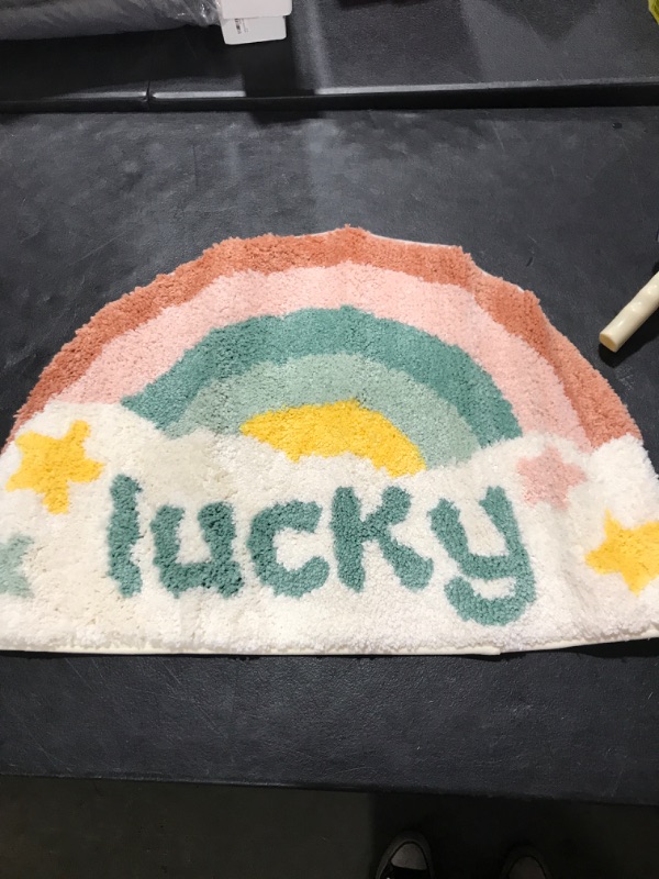Photo 1 of ?Small Fresh Semicircle Water-Absorbent Non-Slip Foot mat at The Door of The Bathroom at The Door of The house17.7”×29.5” (Lucky Rainbow) 