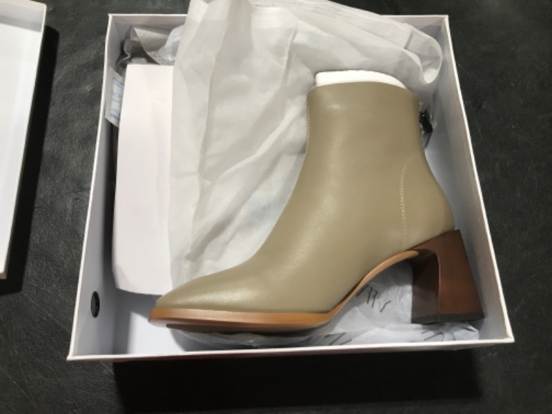 Photo 1 of ALLASWISH Women's Chunky Block Heel Leather Ankle Boots Zipper Closure with Faux Fur Inner Winter Booties Shoes 7.5