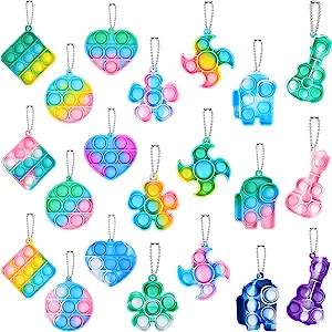 Photo 1 of EVERMARKET 20 Pack Mini Pop Bubble Fidget Sensory Toy Keychains, Simple Bubble Popper Stress Relief Silicone Squeeze Relax Toy, 7 Styles Tie Dye Push Pop Bubbles Fidget Toys Keychains