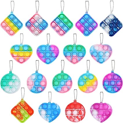 Photo 1 of EVERMARKET 18 Pack Mini Pop Bubble Fidget Sensory Toy Keychains, Mini Square Round Heart Bubble Popper Stress Relief Simple Silicone Squeeze Relax Toys, Rainbow Push Pop Bubbles Fidget Hand Toy