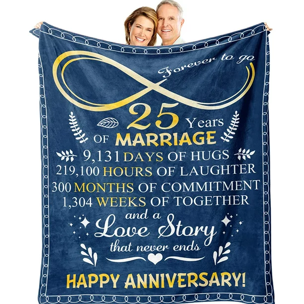 Photo 1 of 25th Wedding Anniversary Blanket Gifts for Couple, 25th Silver Anniversary Wedding Gifts, 25th Year Anniversary, 25th Anniversary Throw Blanket Gifts Ideas for Wife Husband Him Her 60"x50"