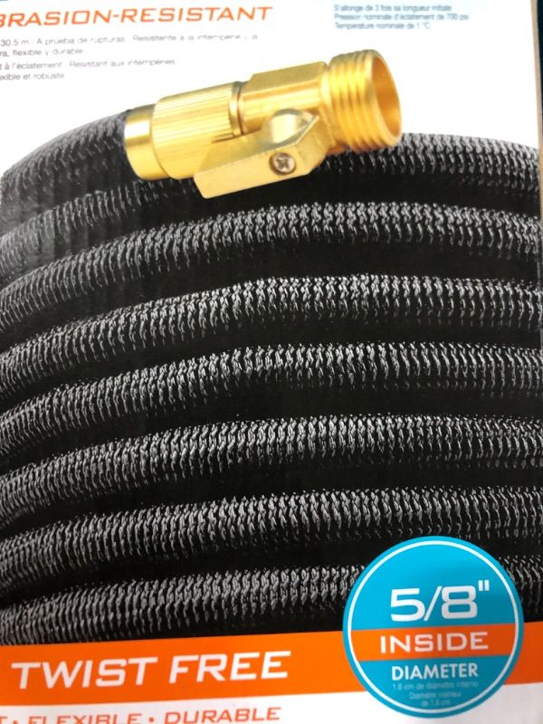 Photo 1 of Aqua Joe AJEGH50 100 Ft No-Kink Expandable Garden Hose Heavy Duty Brass Valve & Flow Control Shut Off
