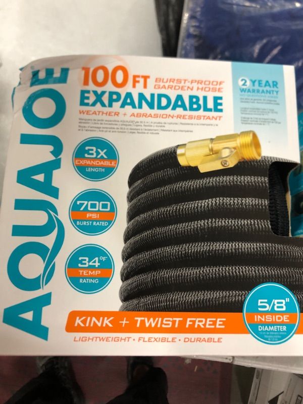 Photo 1 of Aqua Joe AJEGH50 100 Ft No-Kink Expandable Garden Hose Heavy Duty Brass Valve & Flow Control Shut Off
