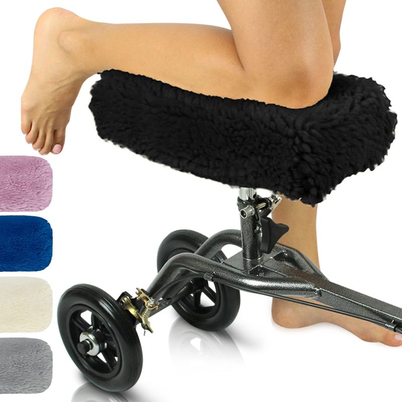 Photo 1 of 2 Pcs Knee Scooter Pad Cover Plush Knee Walker Pad Cover Sheepskin Foam Knee Scooter Cushion Adult Knee Scooter Accessories for Comfort During Injury Broken Leg Cart, Fits Most Knee Scooters, 2 Colors