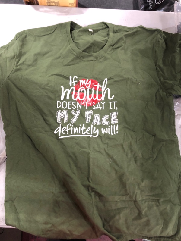 Photo 2 of ALAPUSA If My Mouth Doesn't Say It My Face Definitely Will Womens Funny T-Shirts with Sayings Small Crewneck&army Green