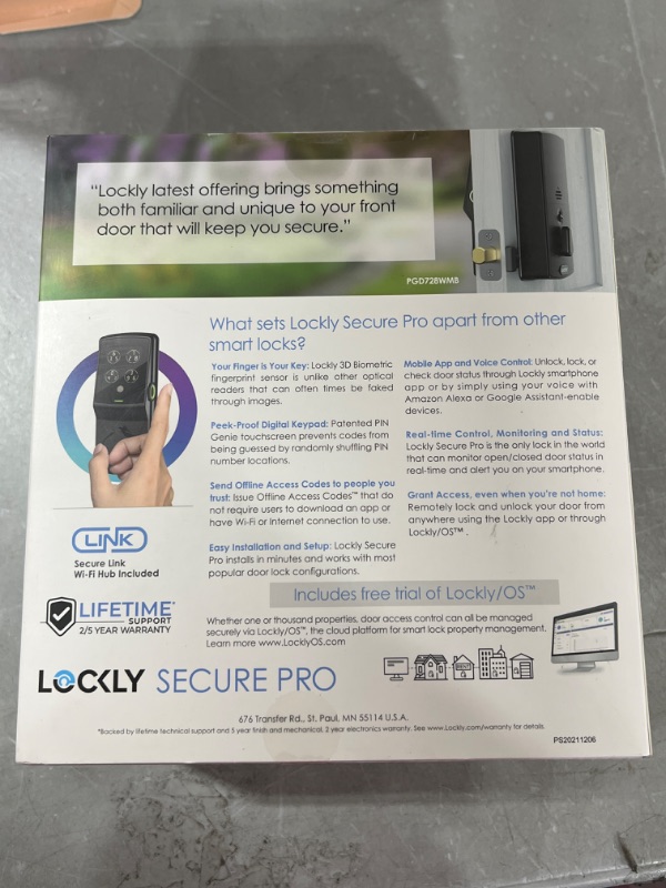 Photo 3 of Lockly - Secure Pro Bluetooth Deadbolt - Matte Black