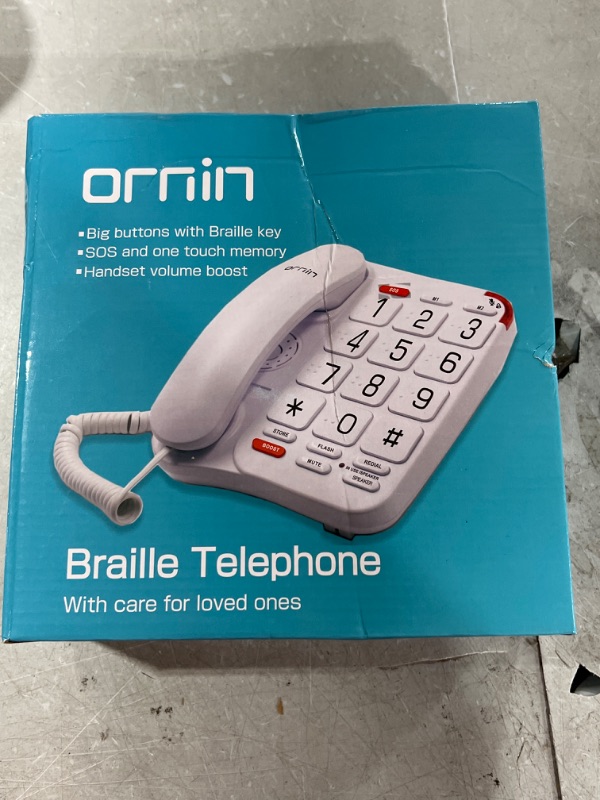 Photo 2 of Ornin S018 Big Button Corded Telephone with Speaker, 40dBm Handset Voice Boosting, Visually Impaired Phones for Seniors, Braille (White)