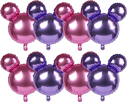 Photo 1 of 8 Pcs 4 Pink 4 Purple Mouse Head Foil Balloons Aluminum Mylar Helium for Birthday Baby Shower Oh Twoodles Themed Party Decoration (24", 4 Pink 4 Purple) 