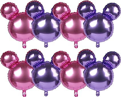 Photo 1 of 8 Pcs 4 Pink 4 Purple Mouse Head Foil Balloons Aluminum Mylar Helium for Birthday Baby Shower Oh Twoodles Themed Party Decoration (24", 4 Pink 4 Purple) 