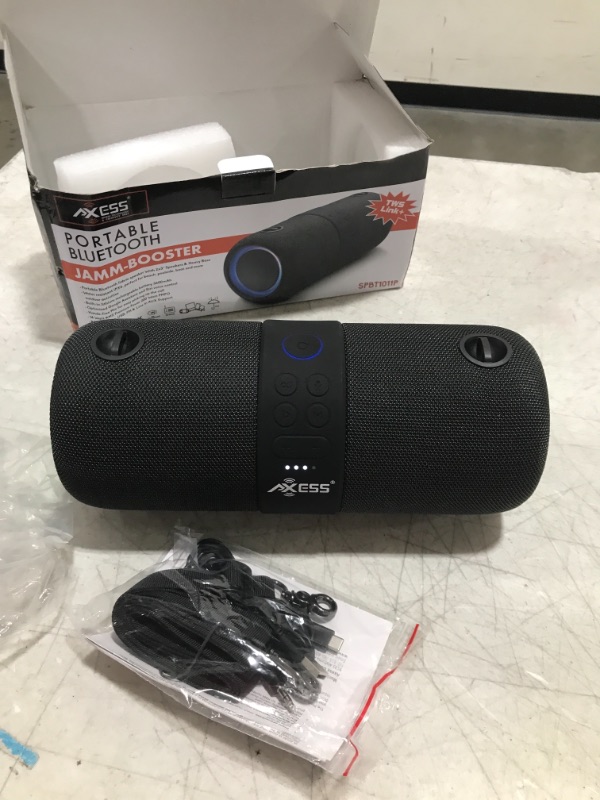 Photo 2 of Portable Bluetooth Speaker W/Super Loud Bass, Water Resistant IPX 6, Double Subwoofer, Mic, Lights, TWS, Google Assist, Siri Voice Control for Indoor Outdoor Axess, Black, Medium, (SPBT1011P)