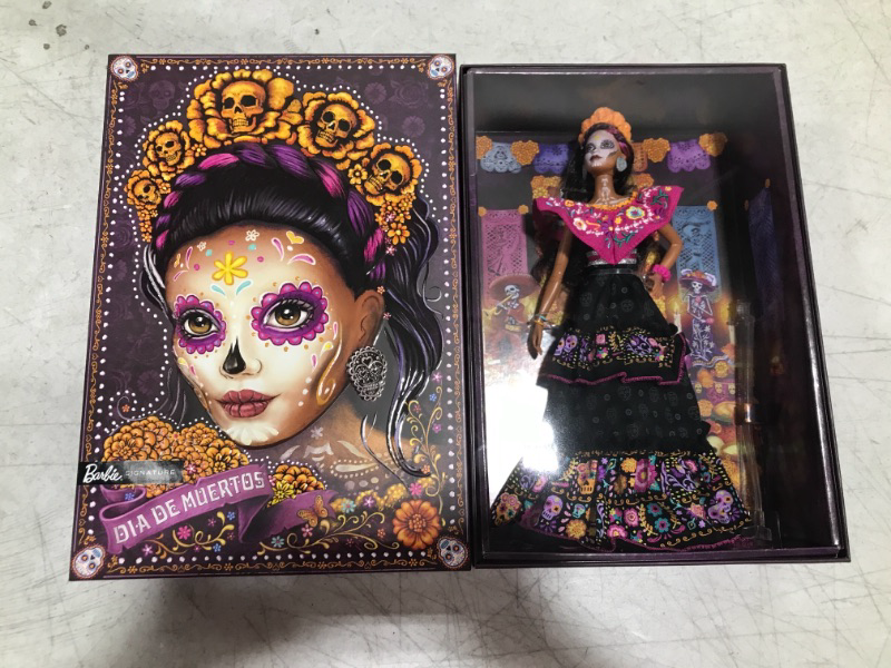 Photo 2 of Barbie 2021 Dia De Muertos Doll (11.5-in) Wearing Traditional Embroidered Dress, Flower Crown & Calavera Face Paint, Gift for Collectors