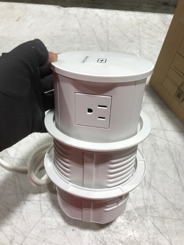 Photo 2 of Automatic Pop up Power Outlet with 15W Wireless Charger,Pop up Electrical Outlets for Countertops,4.7'' Diameter Round Pop Up Counter Outlet with 4 Outlets,2 USB,Hidden Outlet,Pop Out Outlet 120mm hole size White