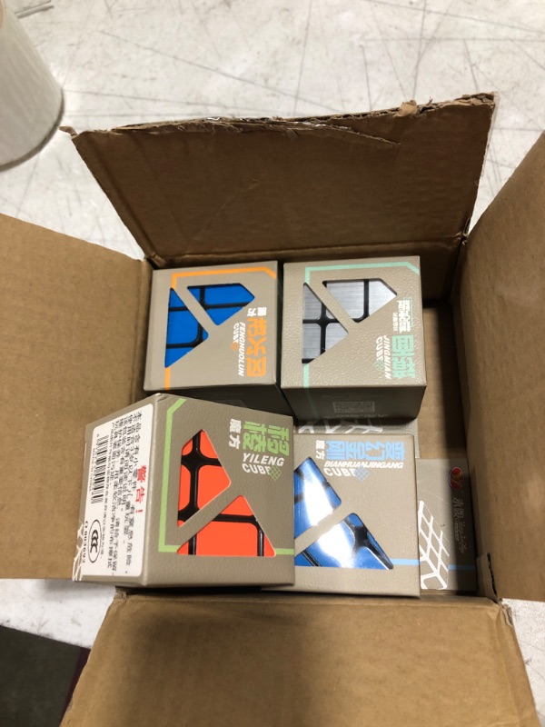 Photo 1 of 4-Pack YJ Cube Set - Included 3x3 YJ Fluctuation Angle Puzzle Cube - 2x3 YJ Wheel Puzzle Cube - 3x3 YJ Mirror Puzzle Cube 6 Color - 3x3 YJ Square King Puzzle Cube