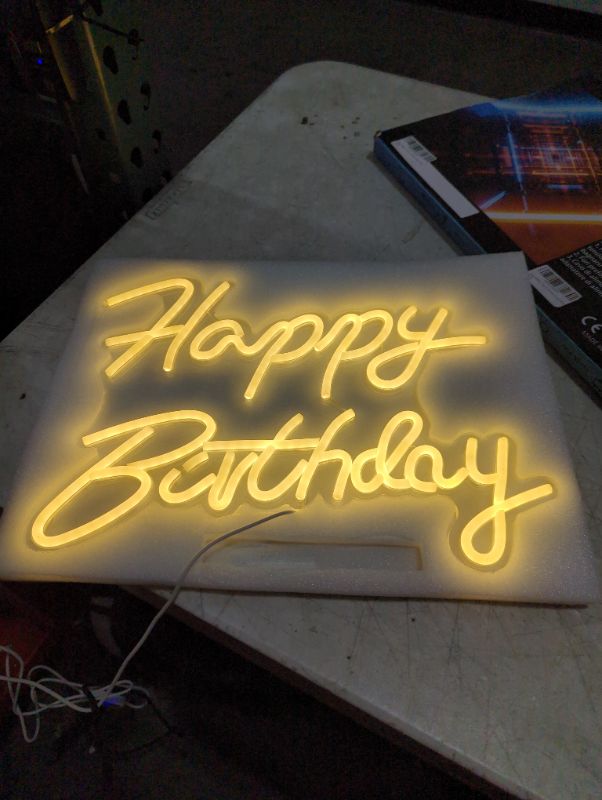 Photo 2 of Happy Birthday Neon Sign Dimmable Neon Happy Birthday Sign 16.5x12 in Happy Birthday Neon Light Sign Neon Light Sign for Birthday Party Decoration USB Powered Kids Gift with Switch(Warm White) A-warm White